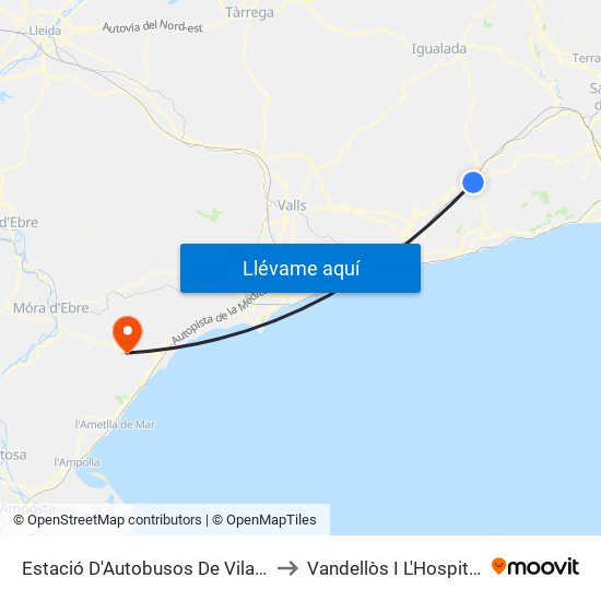 Estació D'Autobusos De Vilafranca Del Penedès to Vandellòs I L'Hospitalet De L'Infant map
