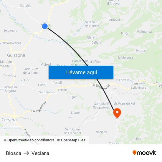 Biosca to Veciana map