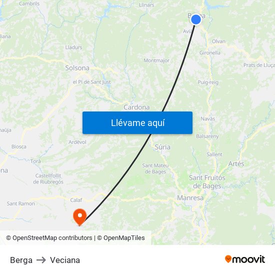 Berga to Veciana map