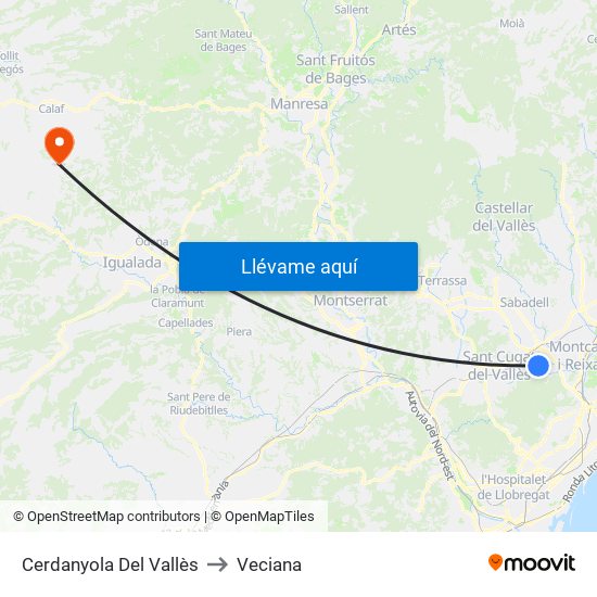 Cerdanyola Del Vallès to Veciana map
