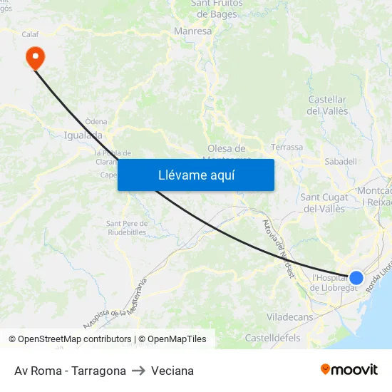 Av Roma - Tarragona to Veciana map