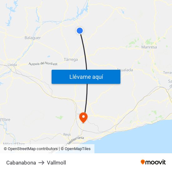 Cabanabona to Vallmoll map