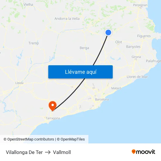 Vilallonga De Ter to Vallmoll map