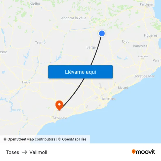 Toses to Vallmoll map