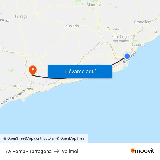 Av Roma - Tarragona to Vallmoll map
