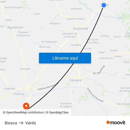 Biosca to Verdú map