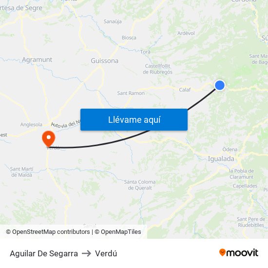 Aguilar De Segarra to Verdú map