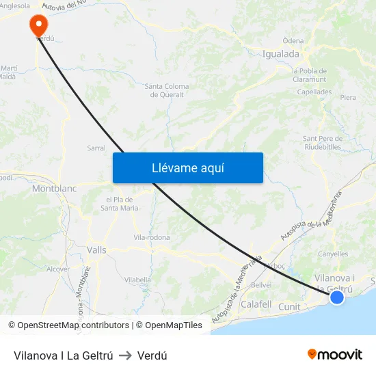 Vilanova I La Geltrú to Verdú map