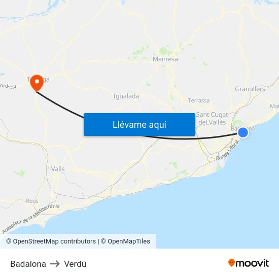 Badalona to Verdú map