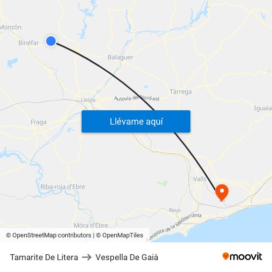 Tamarite De Litera to Vespella De Gaià map
