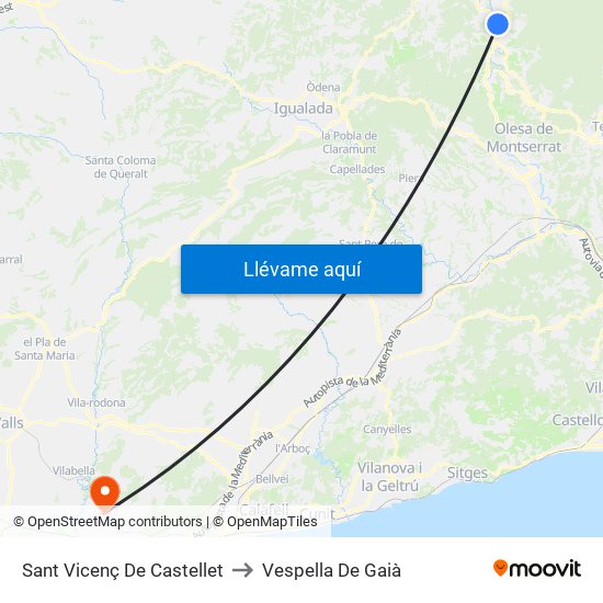 Sant Vicenç De Castellet to Vespella De Gaià map