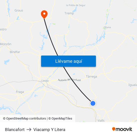 Blancafort to Viacamp Y Litera map