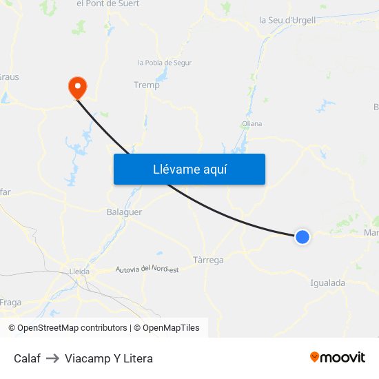Calaf to Viacamp Y Litera map