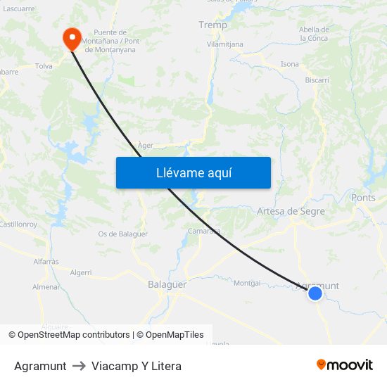 Agramunt to Viacamp Y Litera map