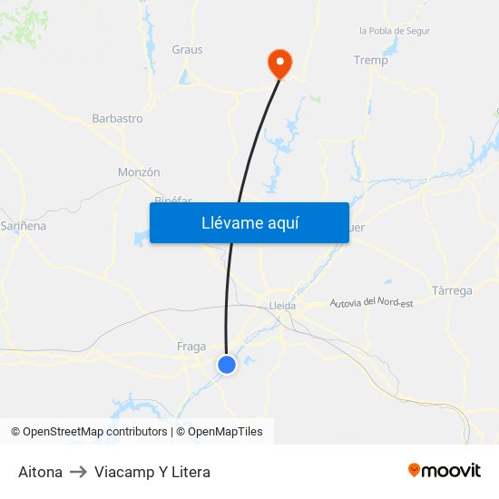 Aitona to Viacamp Y Litera map
