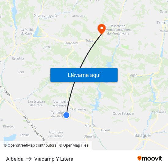 Albelda to Viacamp Y Litera map