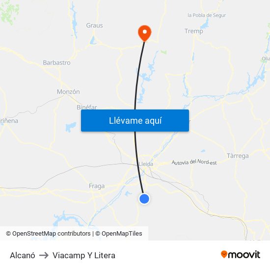 Alcanó to Viacamp Y Litera map
