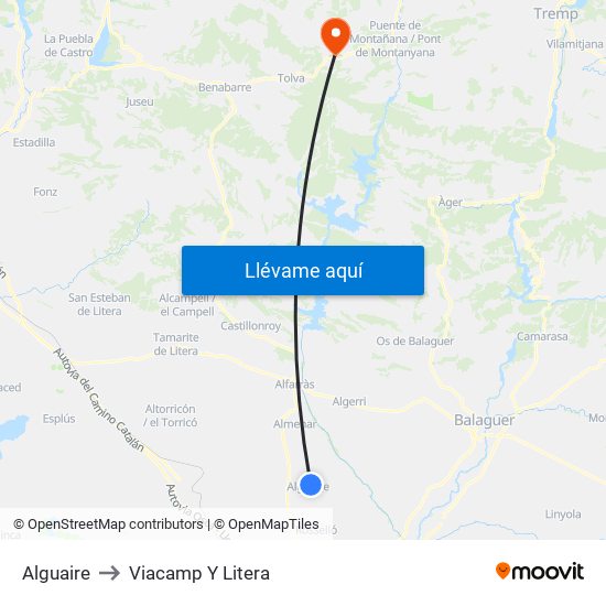 Alguaire to Viacamp Y Litera map