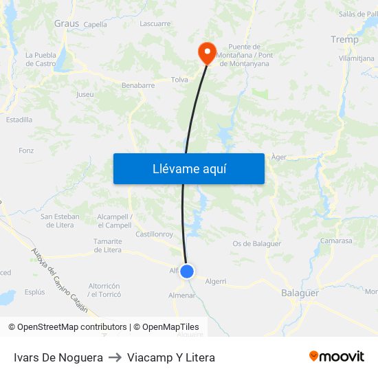 Ivars De Noguera to Viacamp Y Litera map