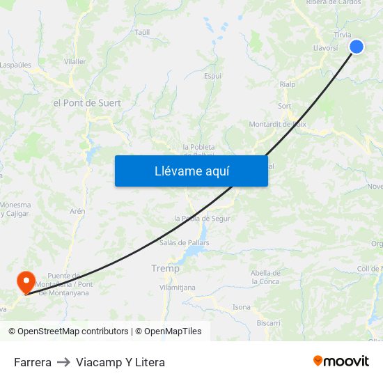 Farrera to Viacamp Y Litera map