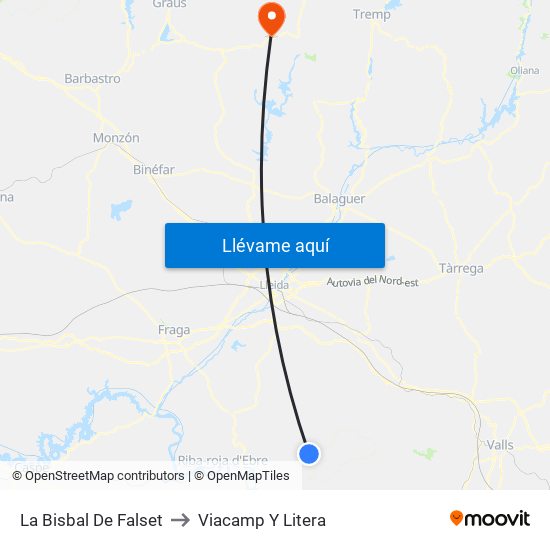 La Bisbal De Falset to Viacamp Y Litera map