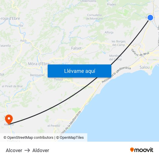 Alcover to Aldover map