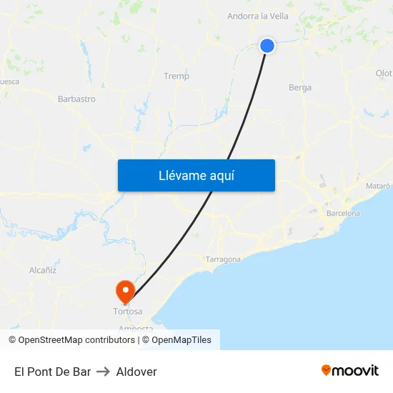 El Pont De Bar to Aldover map