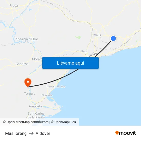 Masllorenç to Aldover map