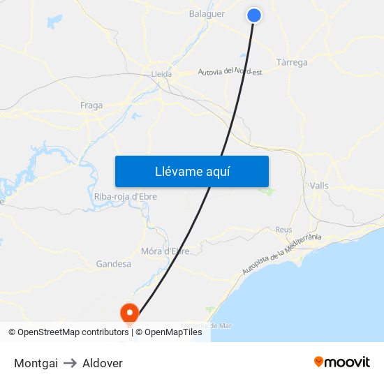 Montgai to Aldover map