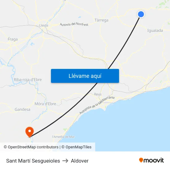 Sant Martí Sesgueioles to Aldover map