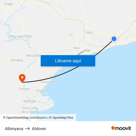 Albinyana to Aldover map