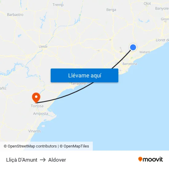 Lliçà D'Amunt to Aldover map