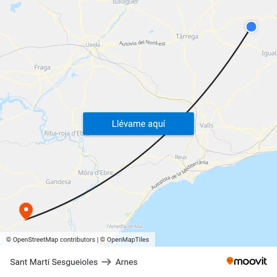 Sant Martí Sesgueioles to Arnes map