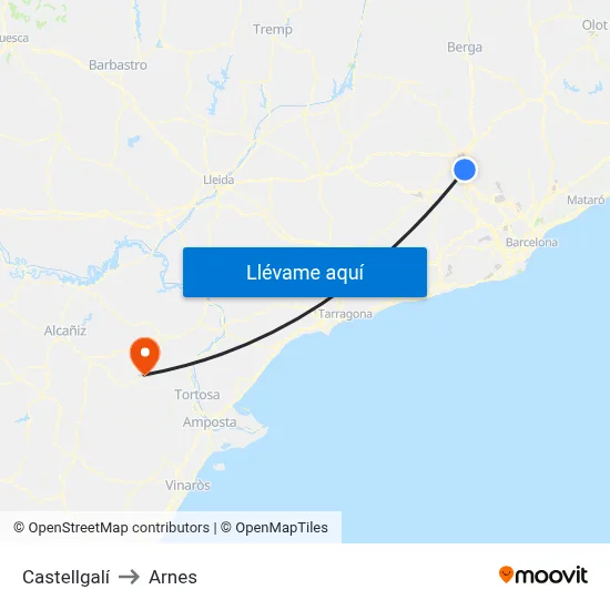 Castellgalí to Arnes map