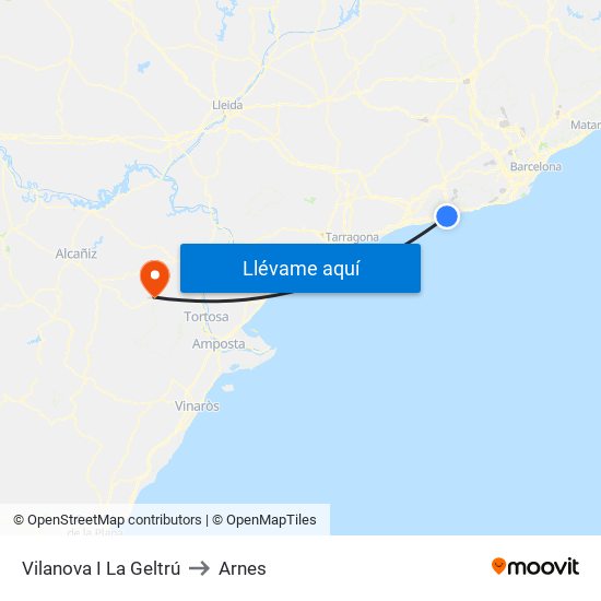 Vilanova I La Geltrú to Arnes map