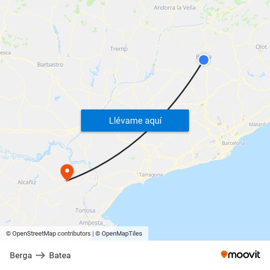 Berga to Batea map
