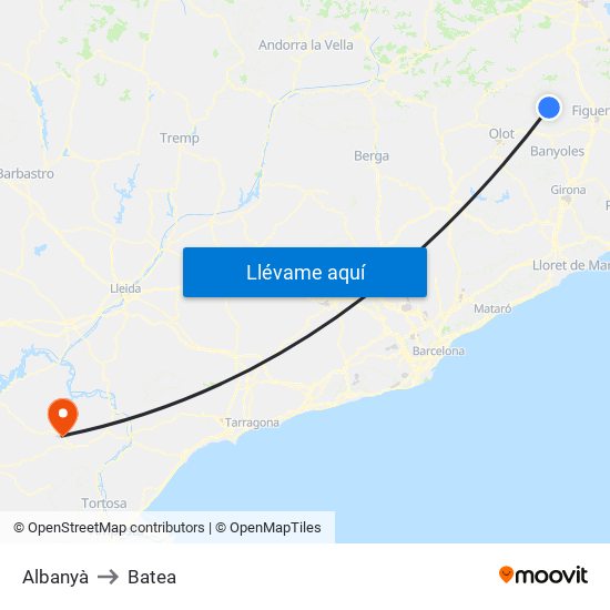 Albanyà to Batea map