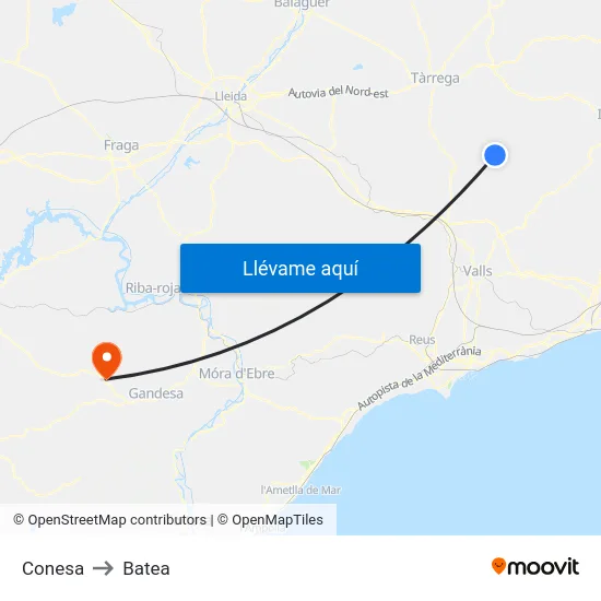 Conesa to Batea map