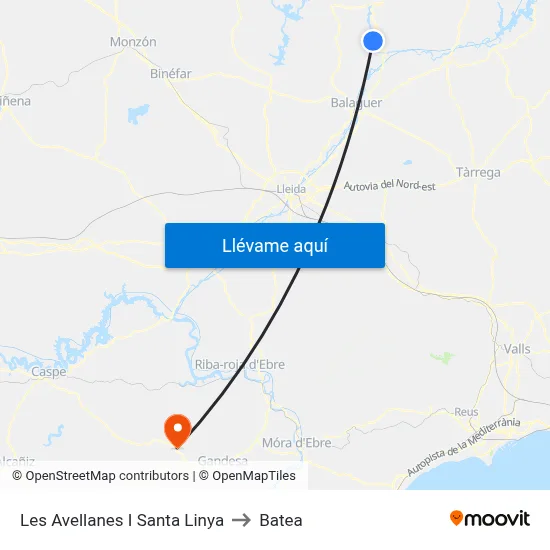 Les Avellanes I Santa Linya to Batea map