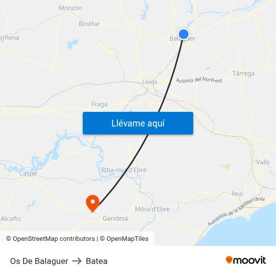 Os De Balaguer to Batea map