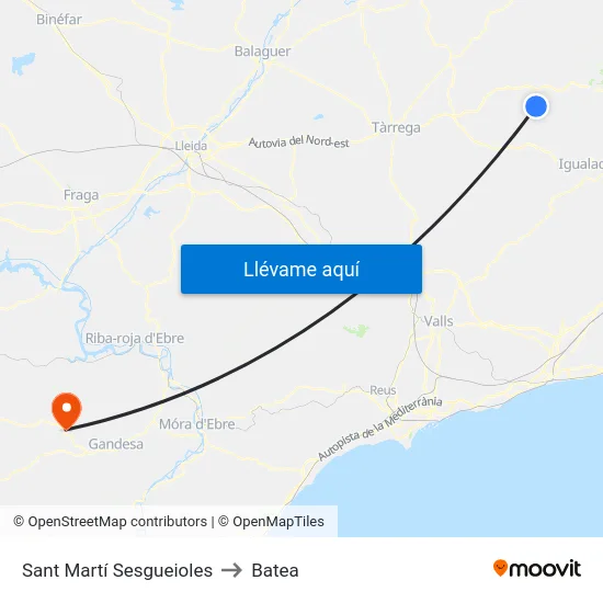 Sant Martí Sesgueioles to Batea map