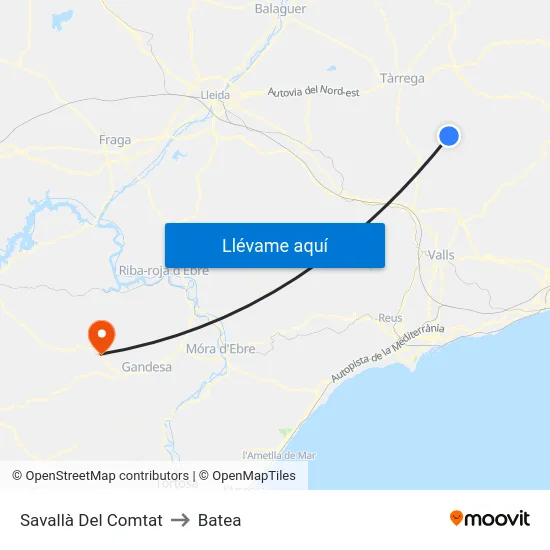 Savallà Del Comtat to Batea map