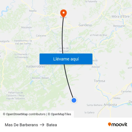Mas De Barberans to Batea map