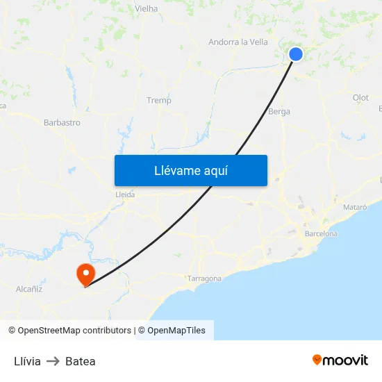 Llívia to Batea map