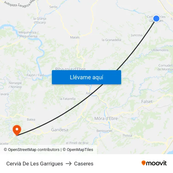 Cervià De Les Garrigues to Caseres map