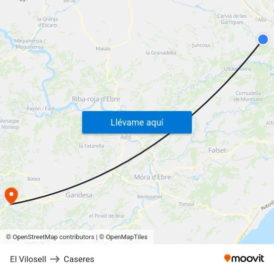 El Vilosell to Caseres map