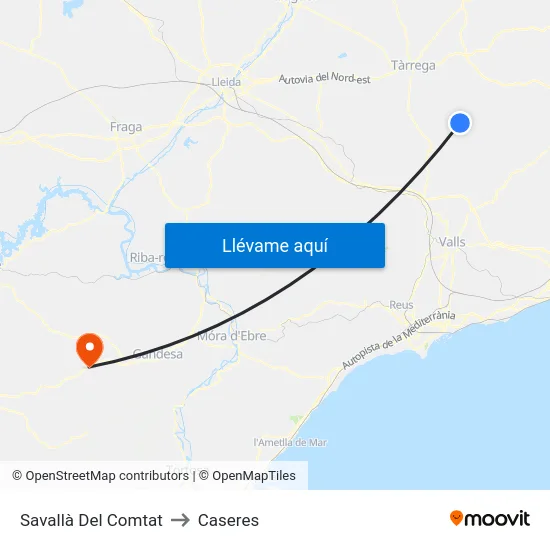 Savallà Del Comtat to Caseres map
