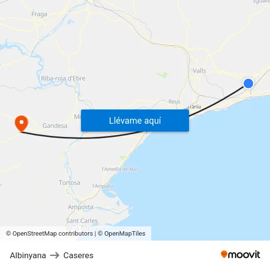 Albinyana to Caseres map