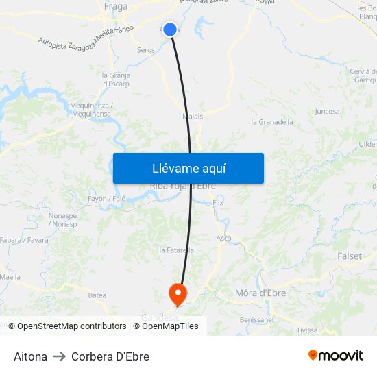 Aitona to Corbera D'Ebre map