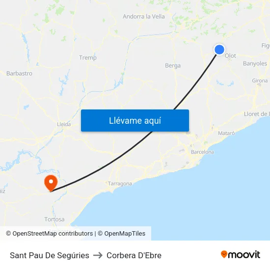 Sant Pau De Segúries to Corbera D'Ebre map